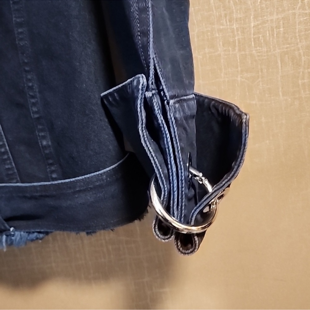 Marques Almeida grommet dark navy denim jacket raw edge belted oversize punk - Picture 9 of 17